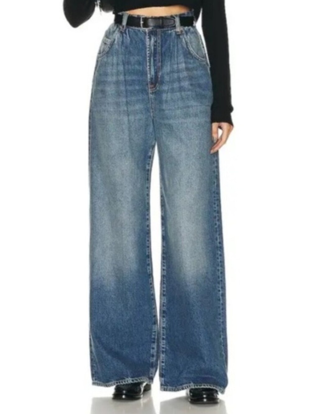 GRLFRND Chloe Wide Leg Pleated Jeans
